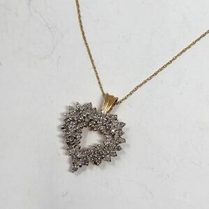 10K Gold 1 Carat Diamond Cluster Heart Shaped Necklace